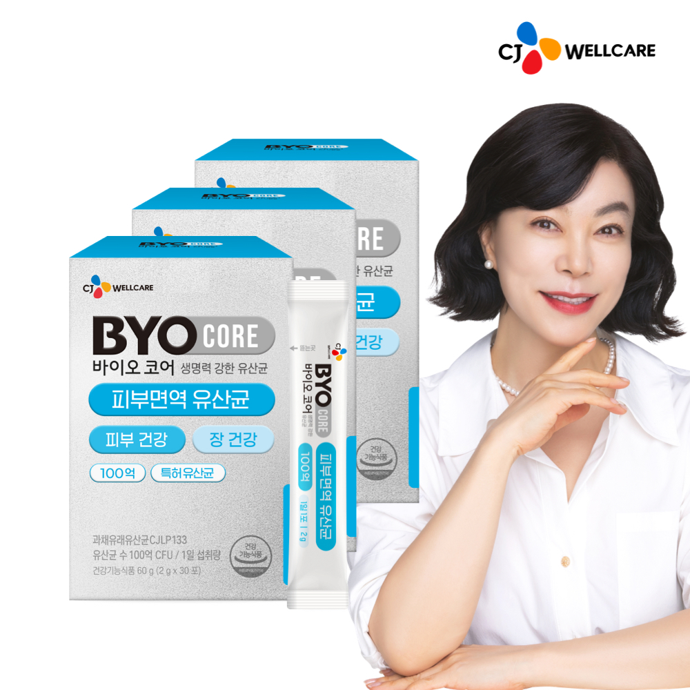 CJ 바이오코어 피부면역 유산균 / 100억 보장 부자유산균 최화정유산균 30포, 3개