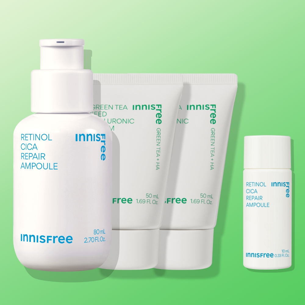 이니스프리 레티놀 시카 흔적 앰플 80mL + 그린티 씨드 히알루론산 수분크림 50mL 2개 - 메인 이미지