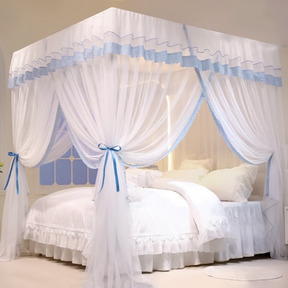 스틸프레임 침대모기장 3면출입 커튼형 펜션 사각모기장