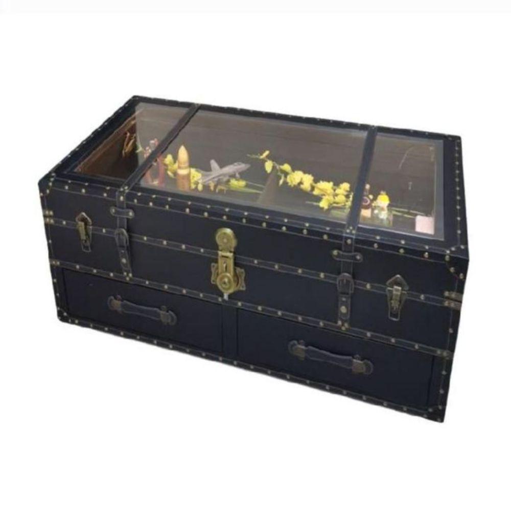 보물상자 테이블 복고풍 티테이블 쇼파 탁자 이동식 빈티지 브라운 110x60x48cm - 상세 이미지 2