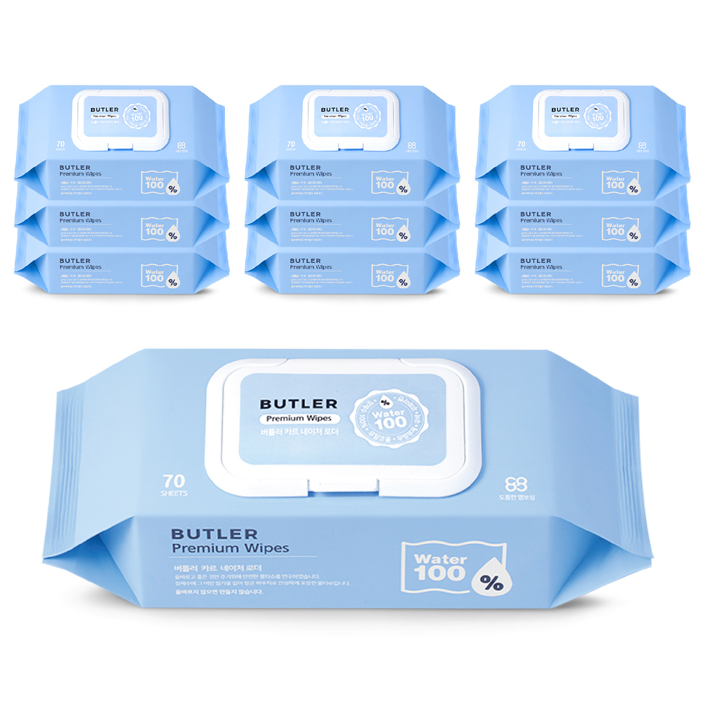 버틀러 카르 프리미엄 정제수100% 유아물티슈 엠보싱 캡형 70매, 20개