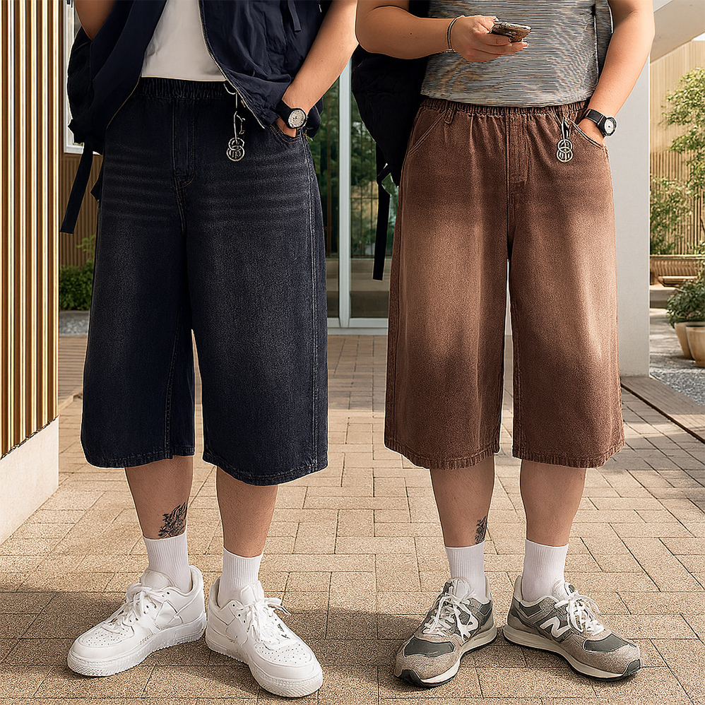 남자청반바지 남자7부반바지 남성여름청바지 - 메인 이미지