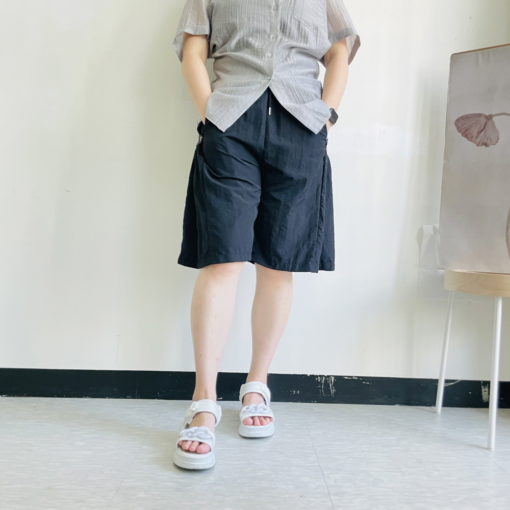 버뮤다반바지 여성5부반바지 비죠 나일론 와이드 밴딩 팬츠 - 상세 이미지 3