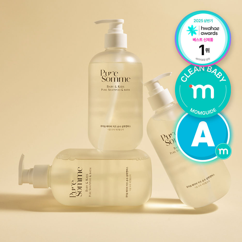 퓨어솜 아토 보습 아기 신생아 어린이 순한 샴푸앤바스 약산성 바디워시 500ml, 3개 - 메인 이미지