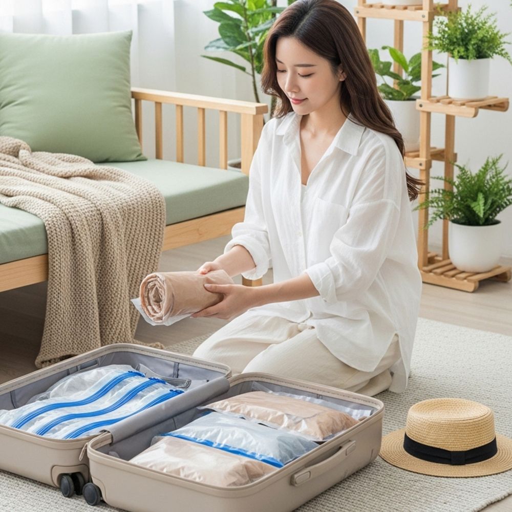 캐리어 여행용 압축팩 의류 옷 이불 진공 압축팩 5개1세트 소형