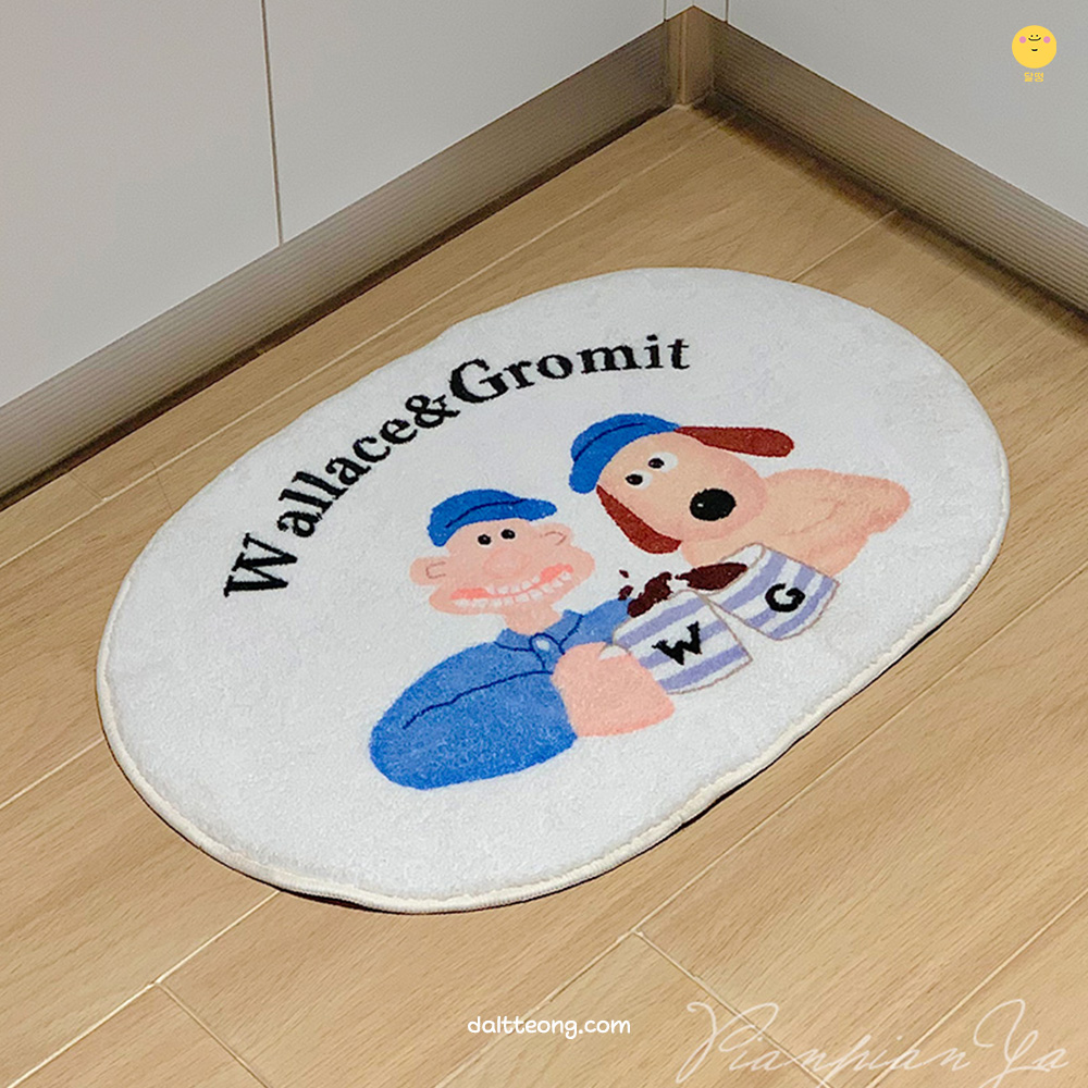 달떵 귀여운 월레스와 그로밋 발매트 미니러그 화이트, 80x50cm