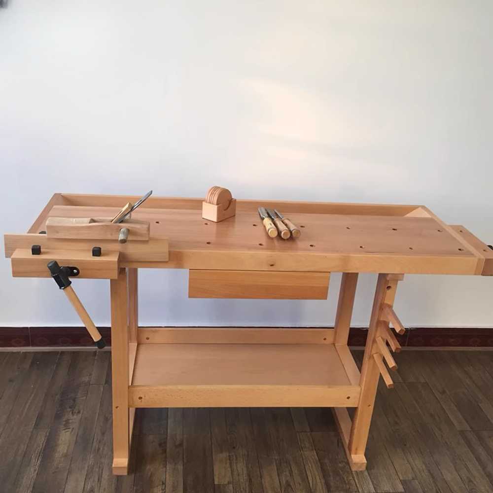 워크벤치 목공 작업대 원목 지그 테이블 클램프 나무 112x62x75cm(고무나무) - 상세 이미지 2