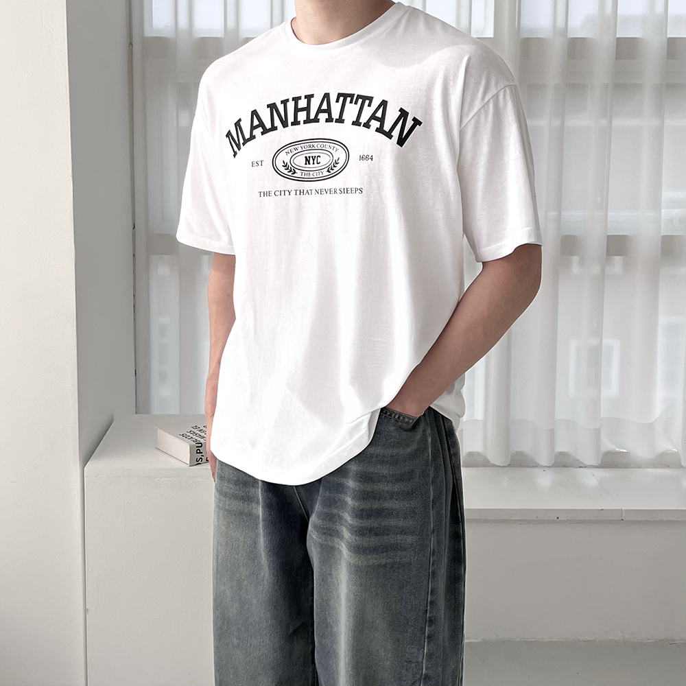 남자프린팅반팔 오버핏반팔티 남자흰티 - 상세 이미지 2