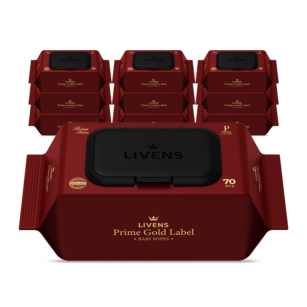 리벤스 프라임 골드라벨 엠보싱 아기물티슈 70매, 10개