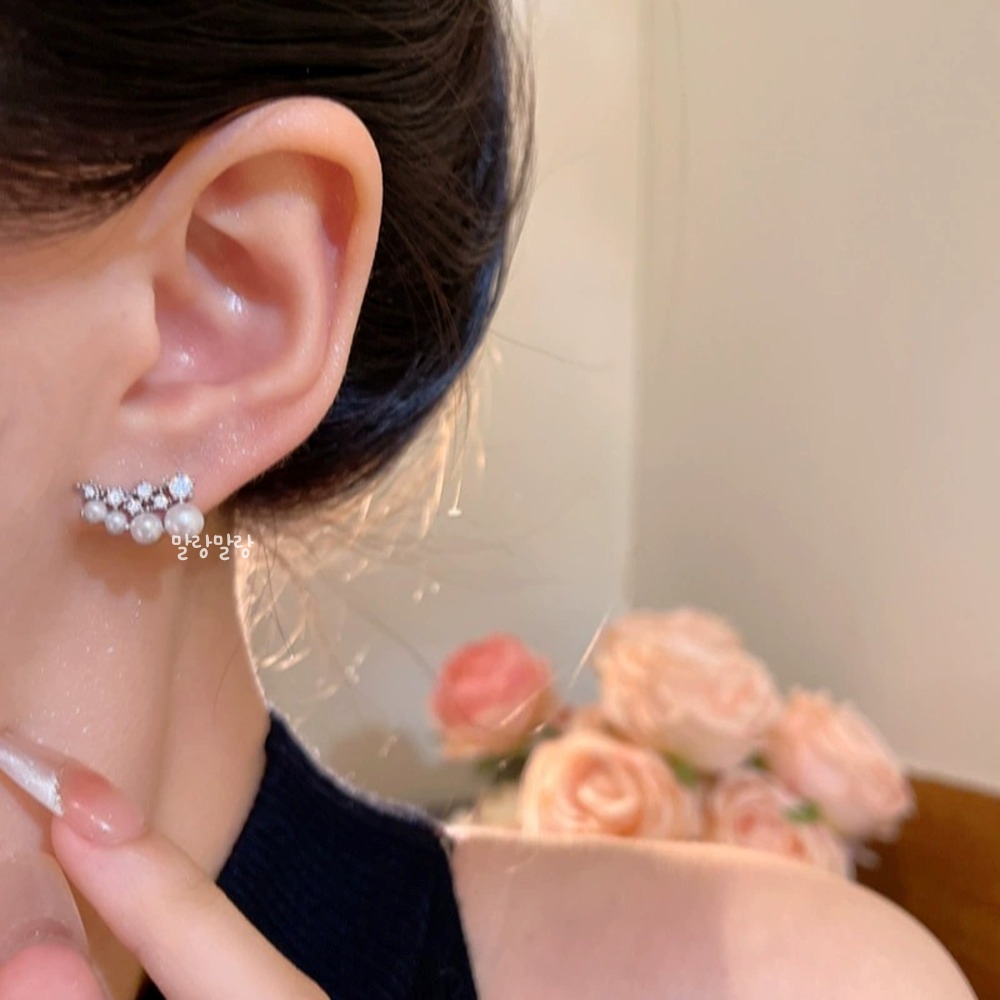 실버 큐빅 별자리 진주믹스 귀걸이 화려한 일체형 북두칠성 이어링 - 상세 이미지 2