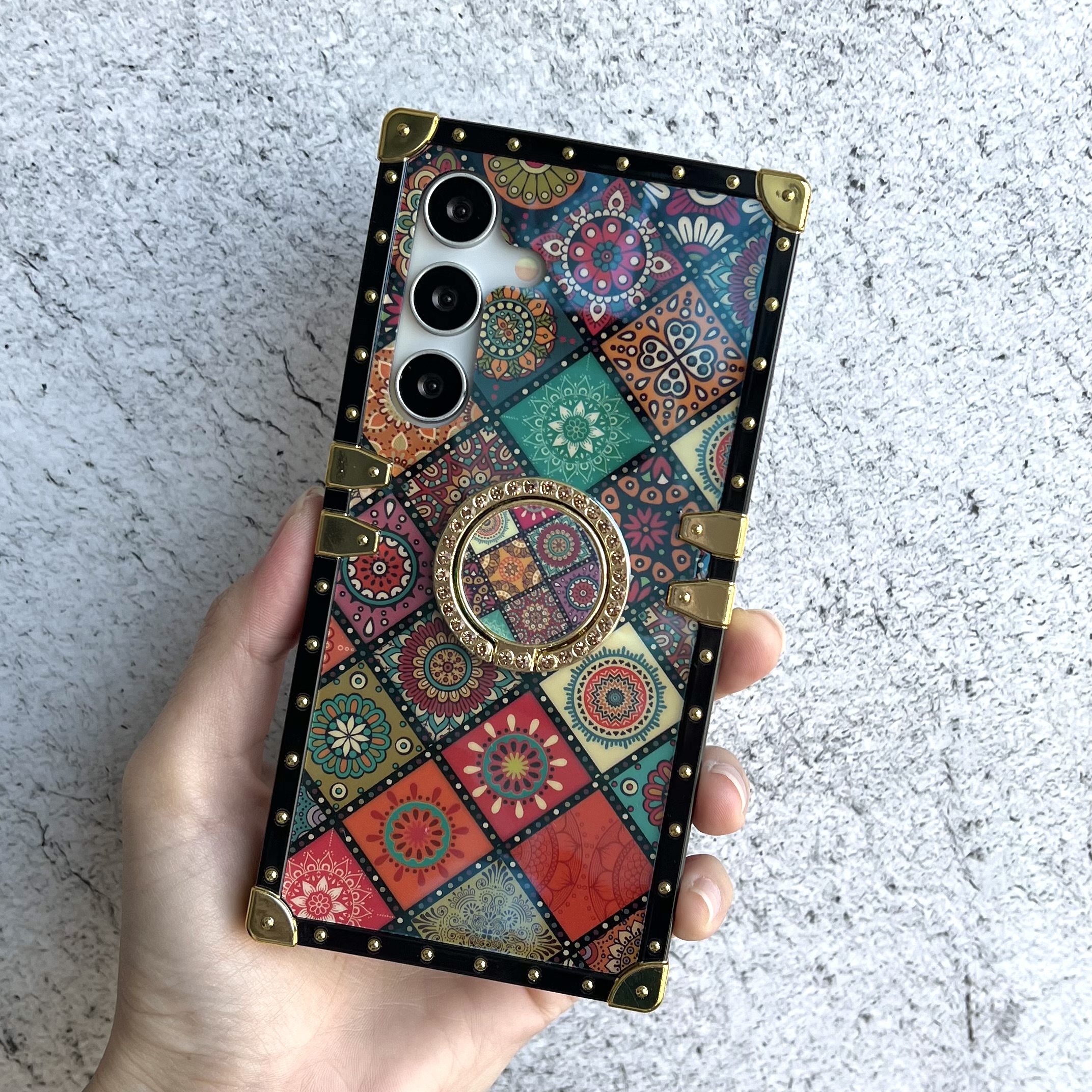 스트랩 케이스 범퍼 젤리 풀커버 로얄 레드 격자, 갤럭시S25 - 상품 이미지