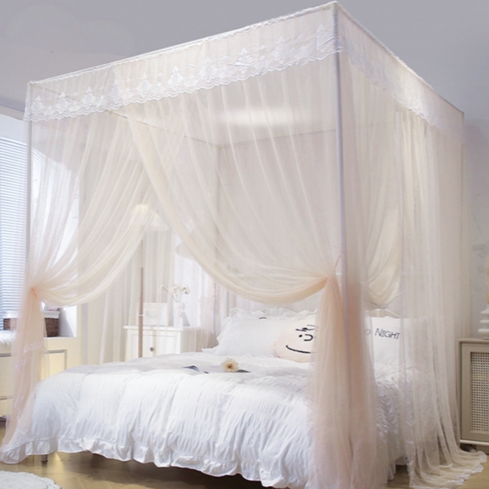 레이스 침대설치 모기장 3면출입 커튼형 사각모기장 싱글 더블