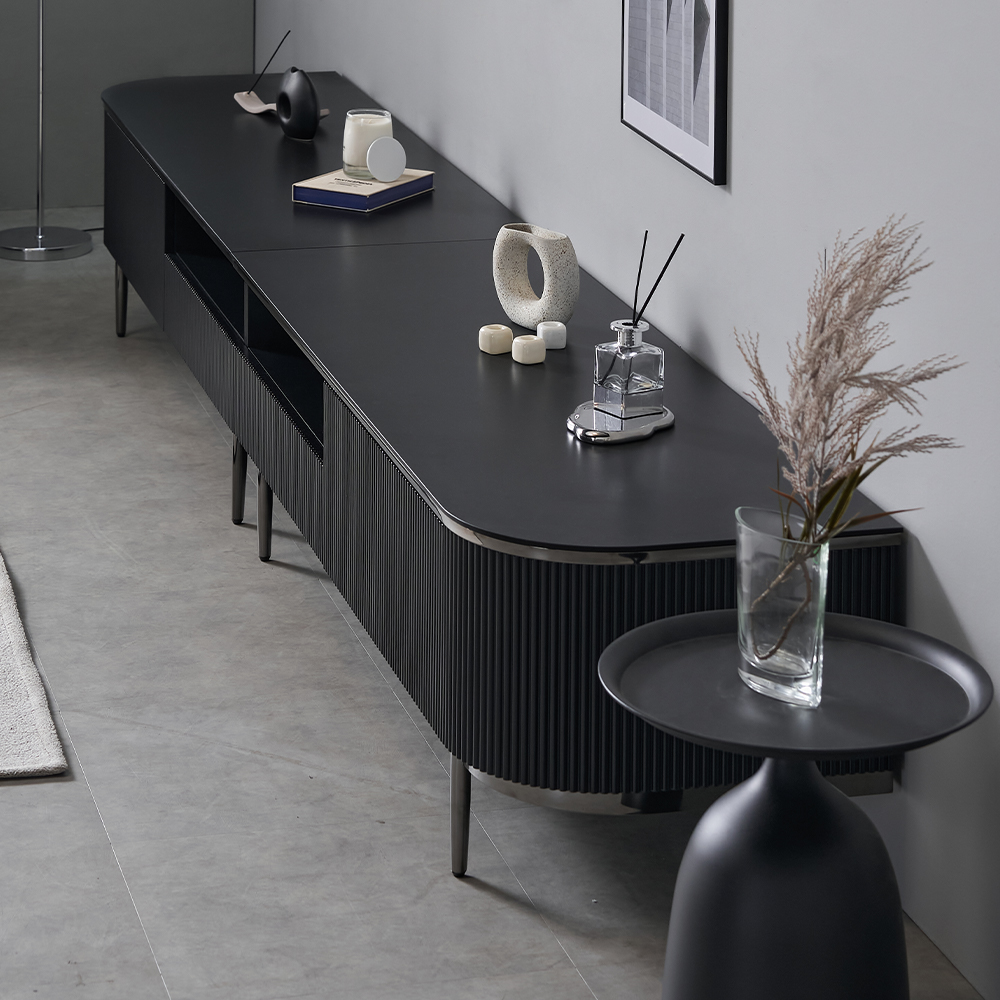 템바보드 세라믹 85인치 TV 거실장 장식장 티비다이 2600, 블랙