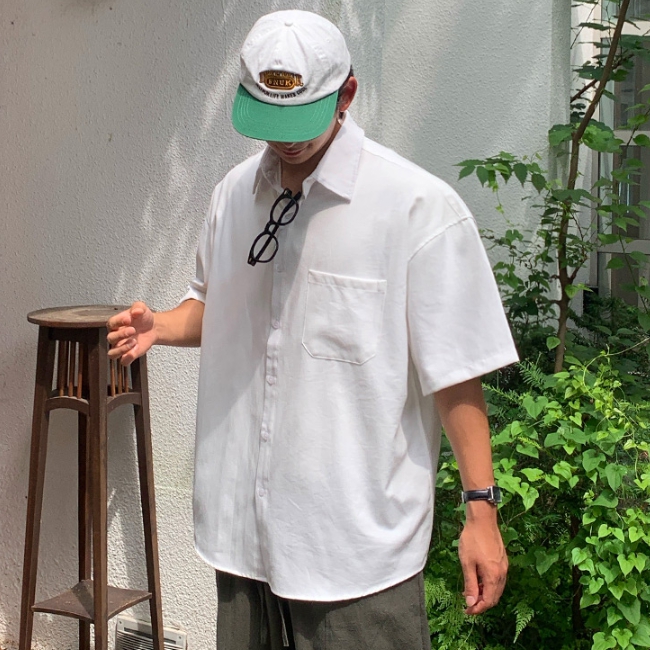 남자 키리 루즈 오버핏 여름 옥스포드 반팔 셔츠 남방 - 상세 이미지 3