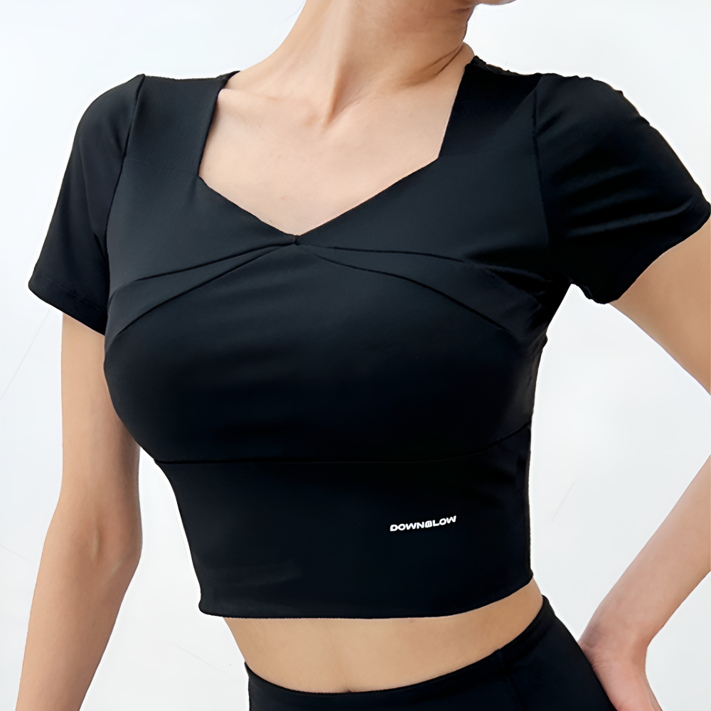 필라테스복장 요가 캡내장 요가복 상의 반팔 크롭티 여름 티셔츠 - 상품 이미지