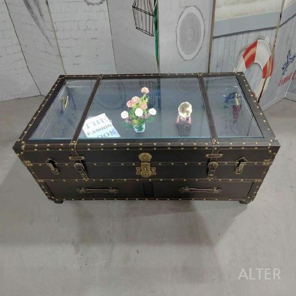 보물상자 테이블 복고풍 티테이블 쇼파 탁자 이동식 빈티지 브라운 110x60x48cm - 상세 이미지 3