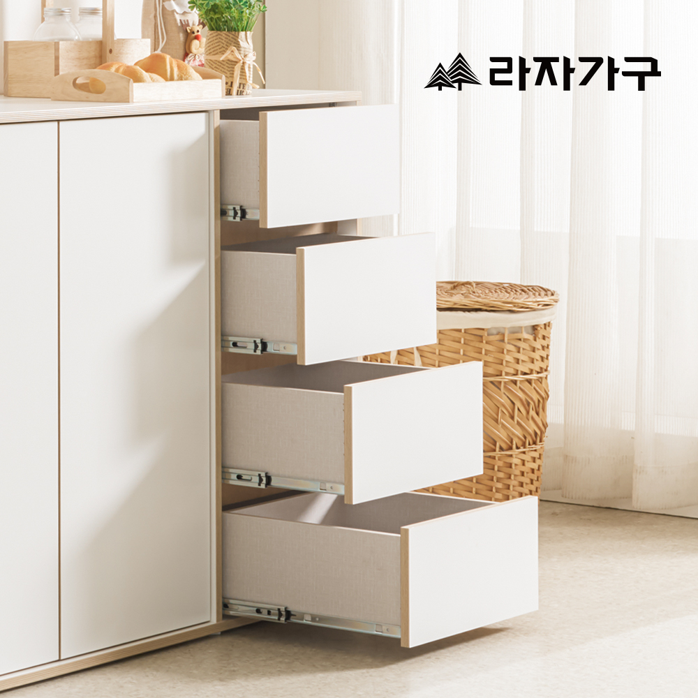 라자가구 모아 E0 모듈러 1200, 4단, 4단 서랍 수납장(우형)_올화이트