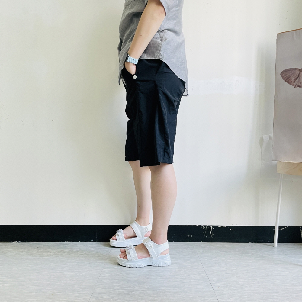 버뮤다반바지 여성5부반바지 비죠 나일론 와이드 밴딩 팬츠 - 상세 이미지 5