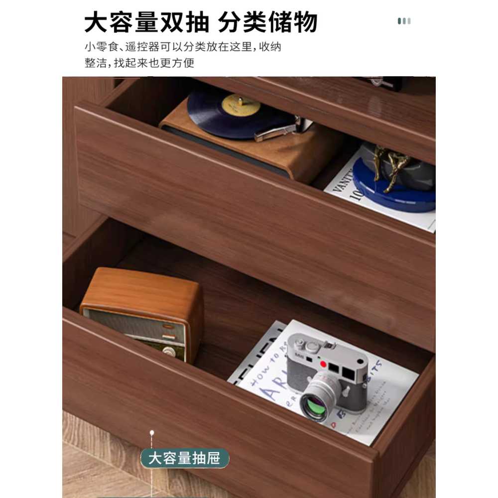원목 거실장 거실서랍장 선반 브라운 우드 안방원룸 2단+서랍2개 120x30x60cm - 상세 이미지 3