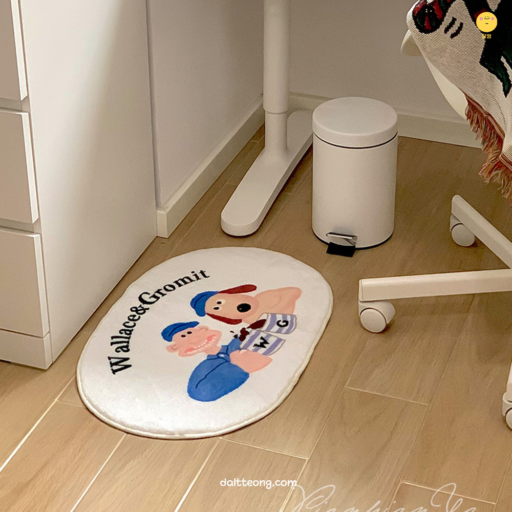 달떵 귀여운 월레스와 그로밋 발매트 미니러그 화이트, 80x50cm