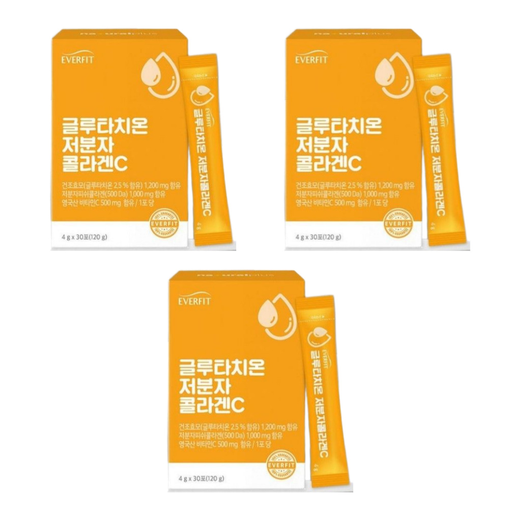 내츄럴플러스 에버핏 글루타치온 저분자 콜라겐C 피쉬 가루 어린 프리미엄 30포, 3개 - 상품 이미지