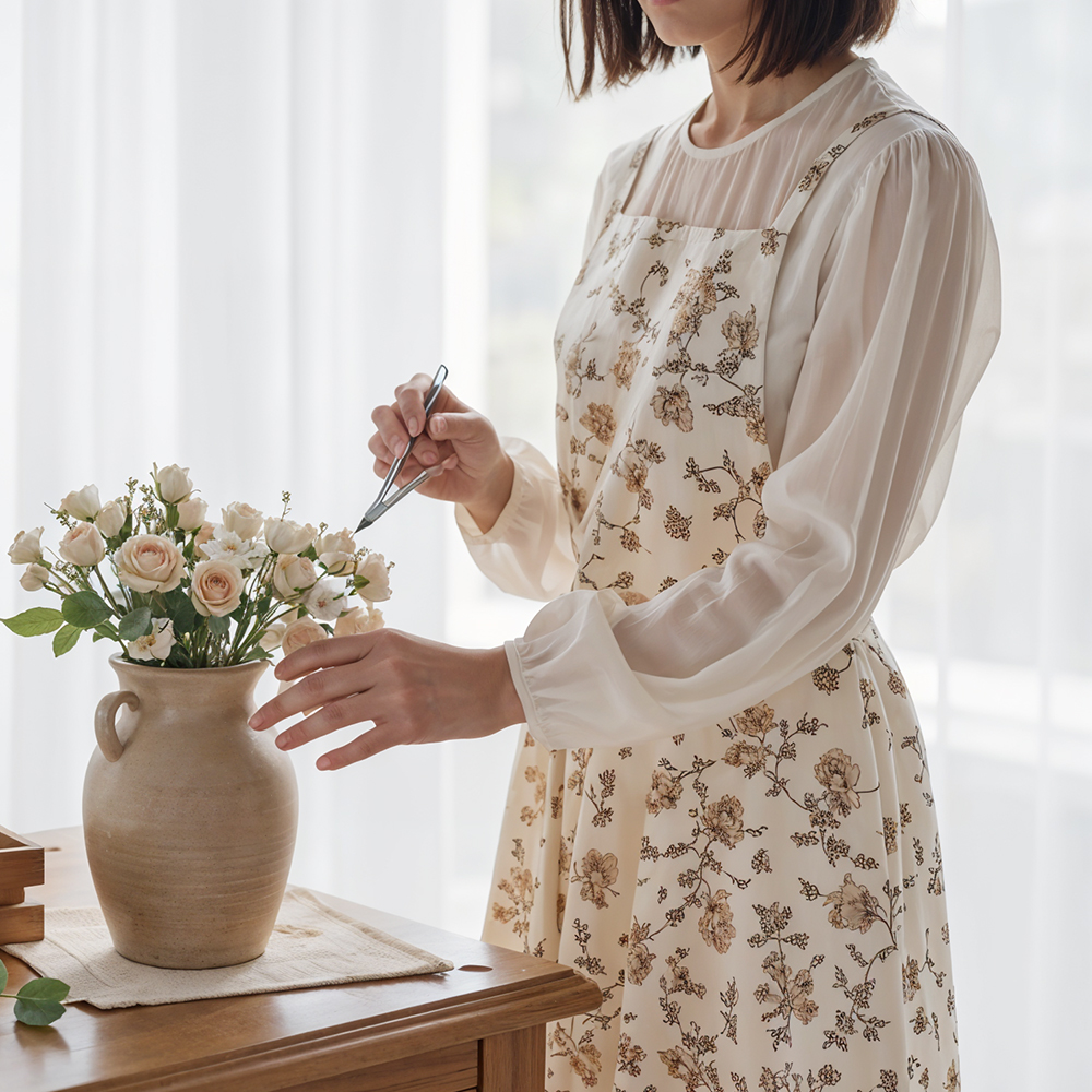 예쁜 원피스 생활방수 플로럴 앞치마 코튼 신혼 집들이 선물