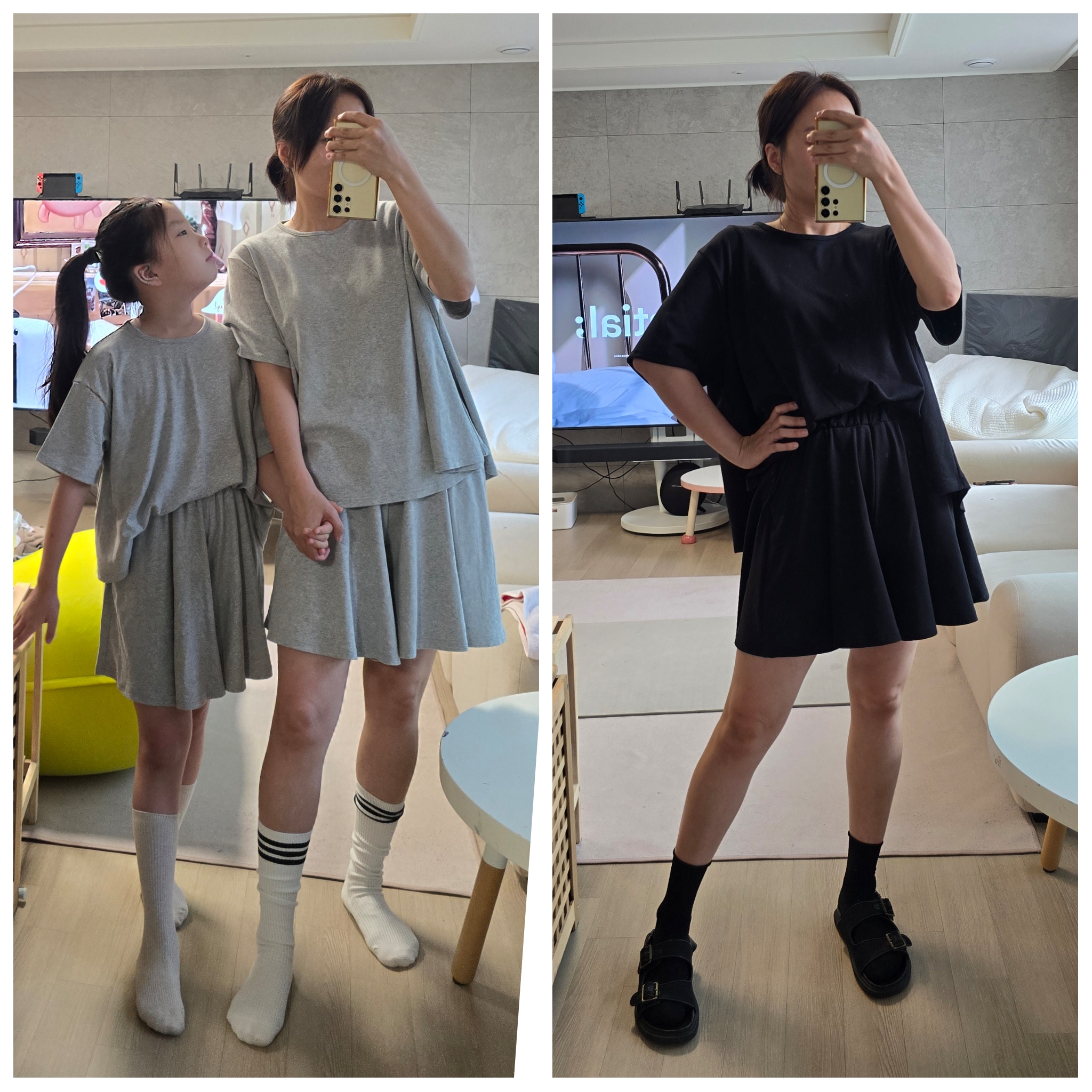 플레어티셔츠+치마바지 세트 - 상품 이미지