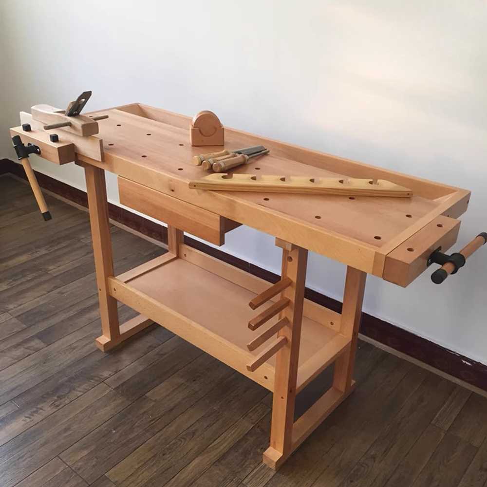 워크벤치 목공 작업대 원목 지그 테이블 클램프 나무 112x62x75cm(고무나무) - 상품 이미지