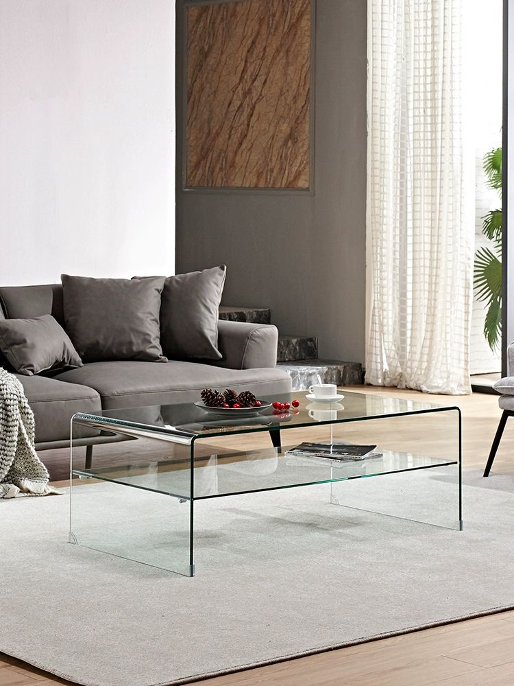 강화유리 커피 테이블 거실 소파 티테이블 130x70x43CM 투명 화이트 조립 - 상세 이미지 2