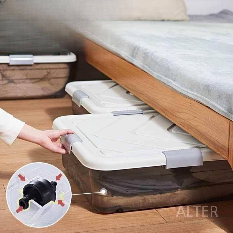 침대 밑 수납 언더베드 패브릭 수납함 납작한 리빙 박스 정리함 브라운 80x40x17cm 1개 - 상세 이미지 2
