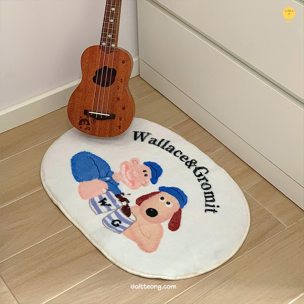 달떵 귀여운 월레스와 그로밋 발매트 미니러그 화이트, 80x50cm