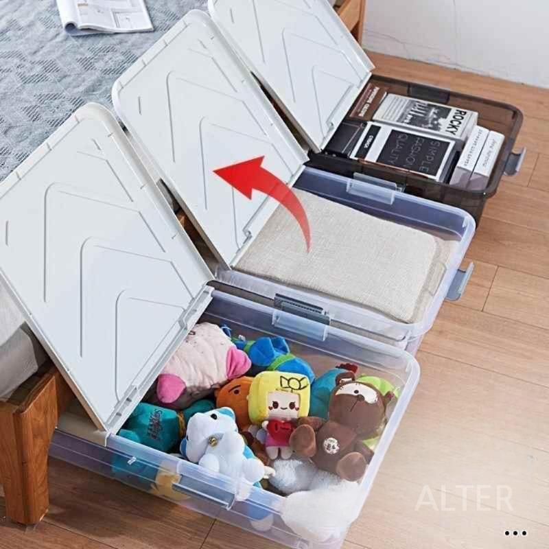 침대 밑 수납 언더베드 패브릭 수납함 납작한 리빙 박스 정리함 브라운 80x40x17cm 1개 - 상세 이미지 3