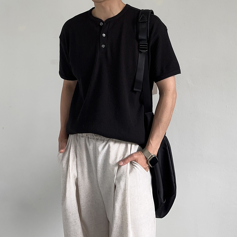 머슬핏 반팔 오버핏 여름 헨리넥 티셔츠 남자 반팔티 - 상세 이미지 3