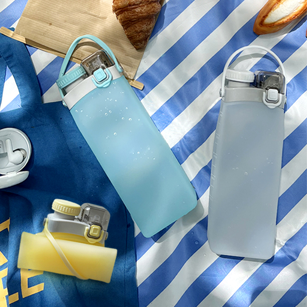 [단독]1+1 무디타 플래티넘 실리콘 물통 접이식 롤업 텀블러 물병 600ml 러닝 물통