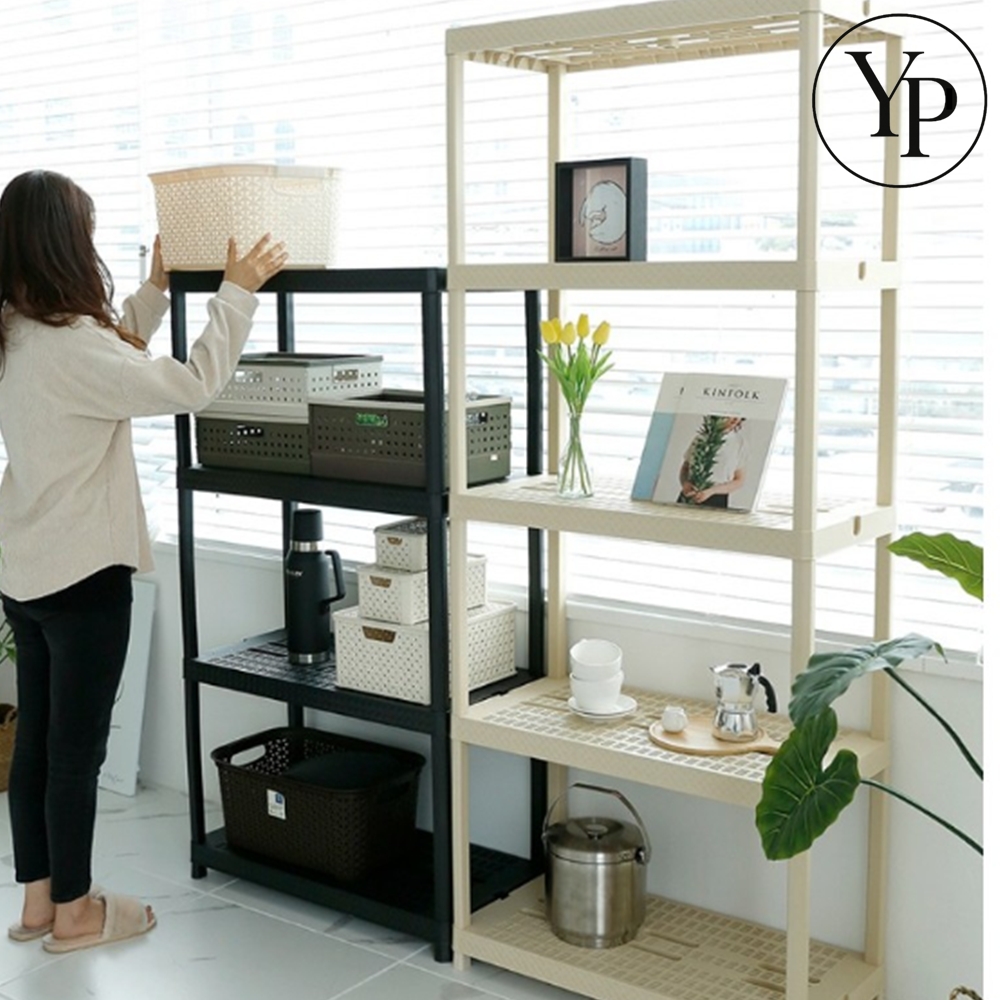 플라스틱 4단 선반 모던 블랙 인테리어 슬림 수납장 트레이 진열장