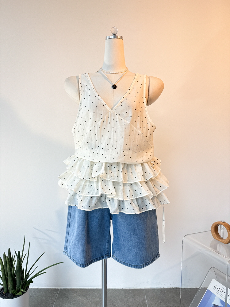 시스루 도트 레이어드 캉캉 나시 미니 원피스