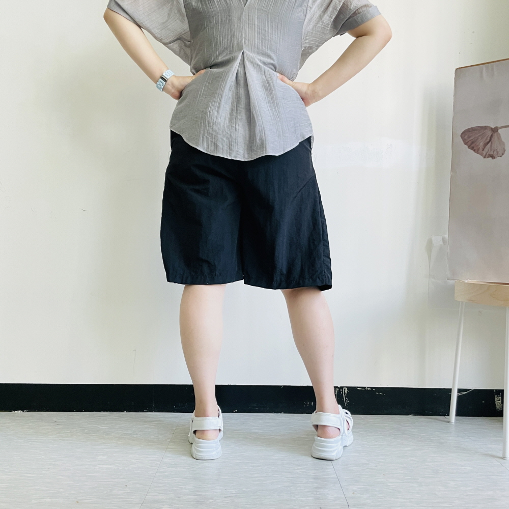 버뮤다반바지 여성5부반바지 비죠 나일론 와이드 밴딩 팬츠 이미지 6