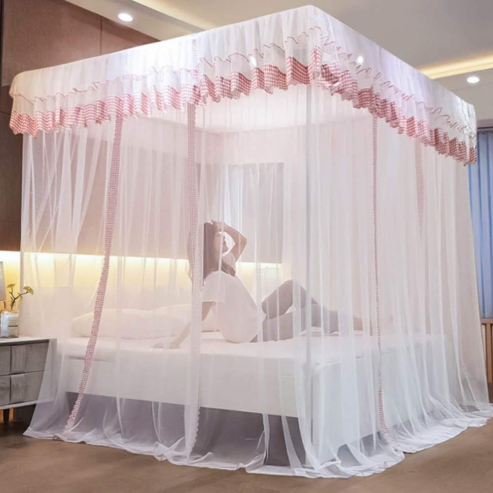 공주님 침대모기장 스틸프레임 커튼형 사각모기장 싱글 더블