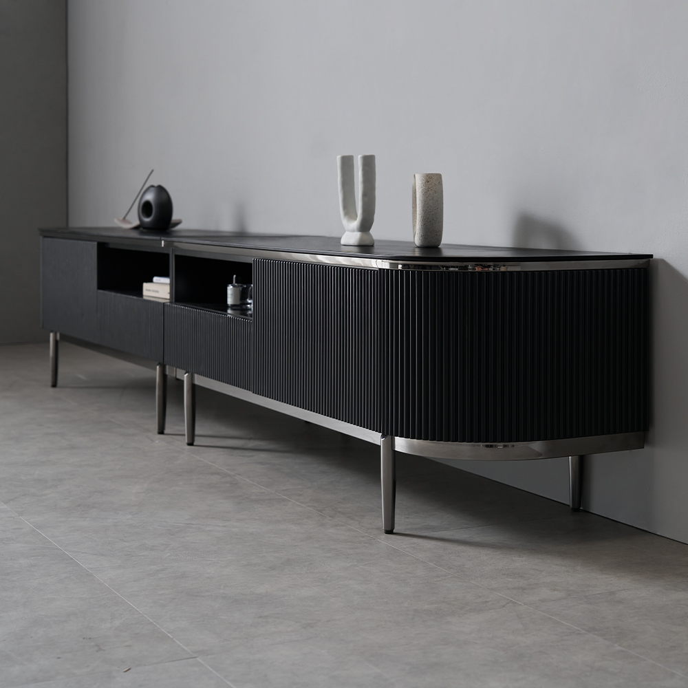 템바보드 세라믹 85인치 TV 거실장 장식장 티비다이 2600, 블랙