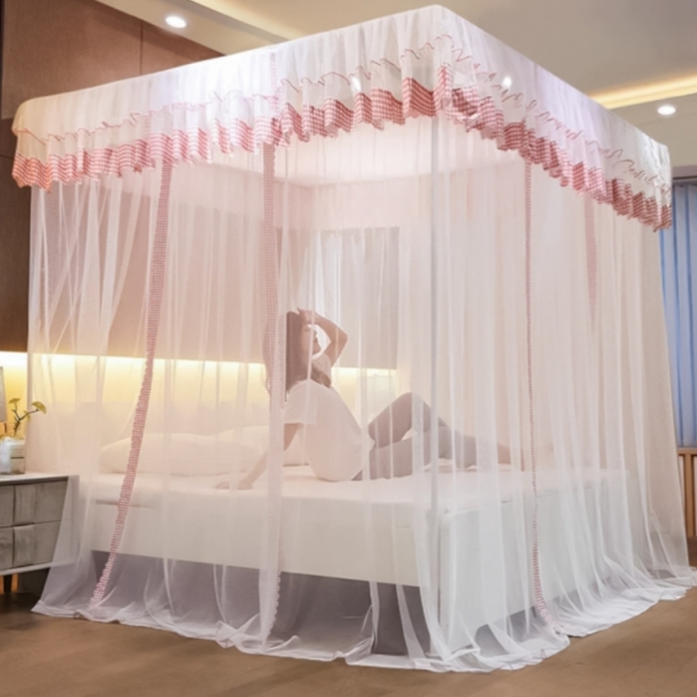 촘촘한 커튼형 침대모기장 3면 출입 공주 싱글 사각모기장