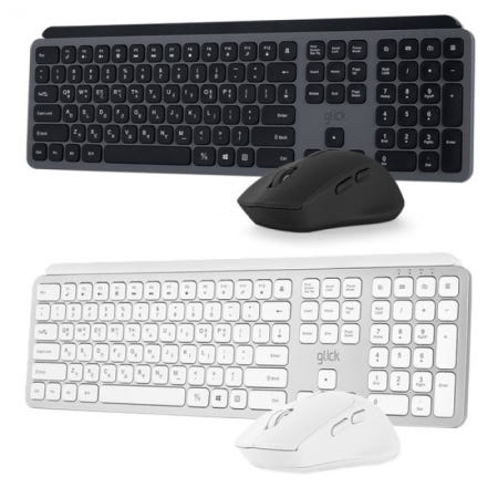 지클릭커 OFFICEPRO WMK20 인체공학 펜타 무선 키보드 마우스 세트 (화이트)