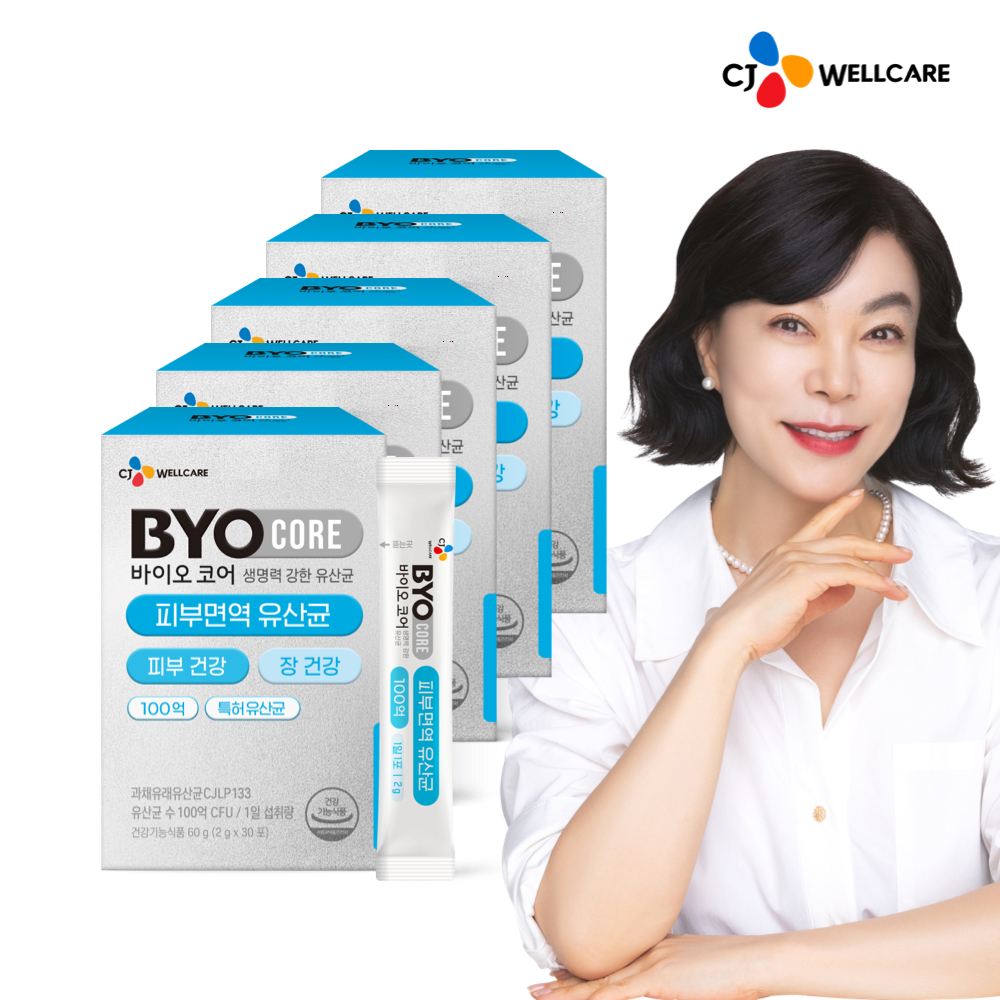 CJ 바이오코어 피부면역 유산균 / 100억 보장 부자유산균 최화정유산균 30포, 5개
