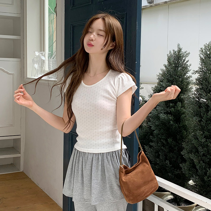 소미엘 여리핏 펀칭 세미크롭 반팔 티셔츠 ts4650 - 상세 이미지 4