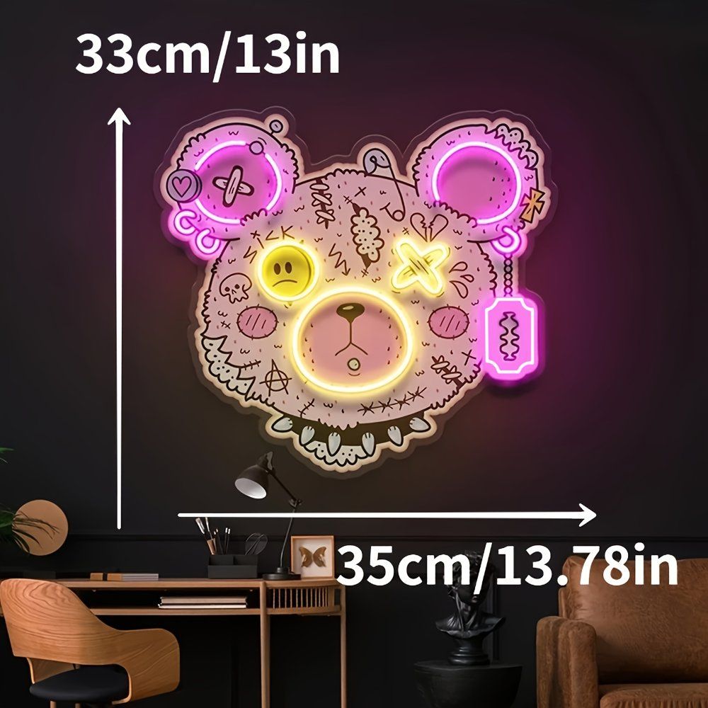 핑크색 곰 네온 사인 조절 가능한 밝기 LED USB로 작동되는 방 게임룸 침실 거실 장식 바 KTV 자외선 선물 - 상세 이미지 3