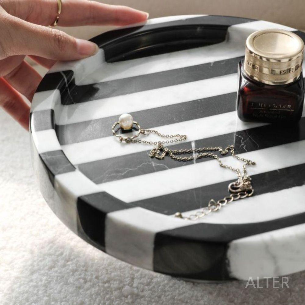 스트라이프 대리석 트레이 원형 쟁반 소품 플레이트 줄무늬 모던 - 상세 이미지 5