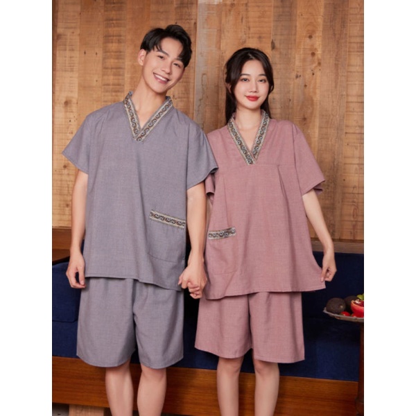 편안한 황토 숯가마 찜질방옷 세트 마사지 빈티지 핑크 남녀공용 단체복 320 - 상품 이미지