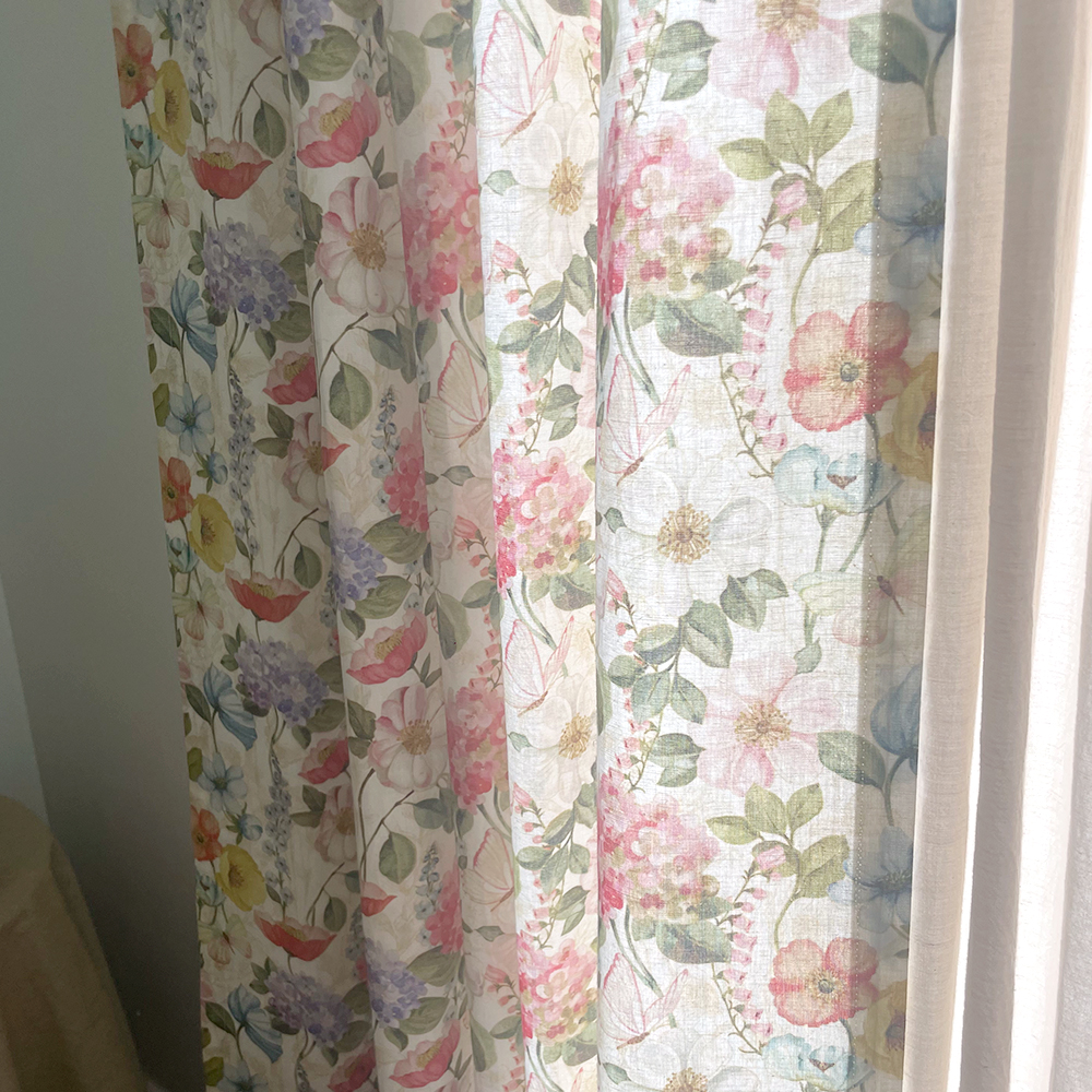 바이아미 몬 플라워 빈티지 프린트 린넨 나염 커튼 맞춤제작