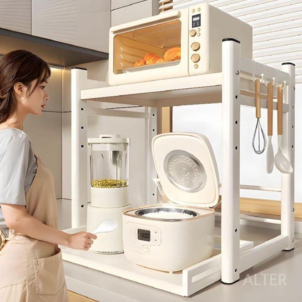 밥솥레일 렌지장 인출식 렌지선반 수납 높이조절 주방 화이트 40cm - 상세 이미지 2