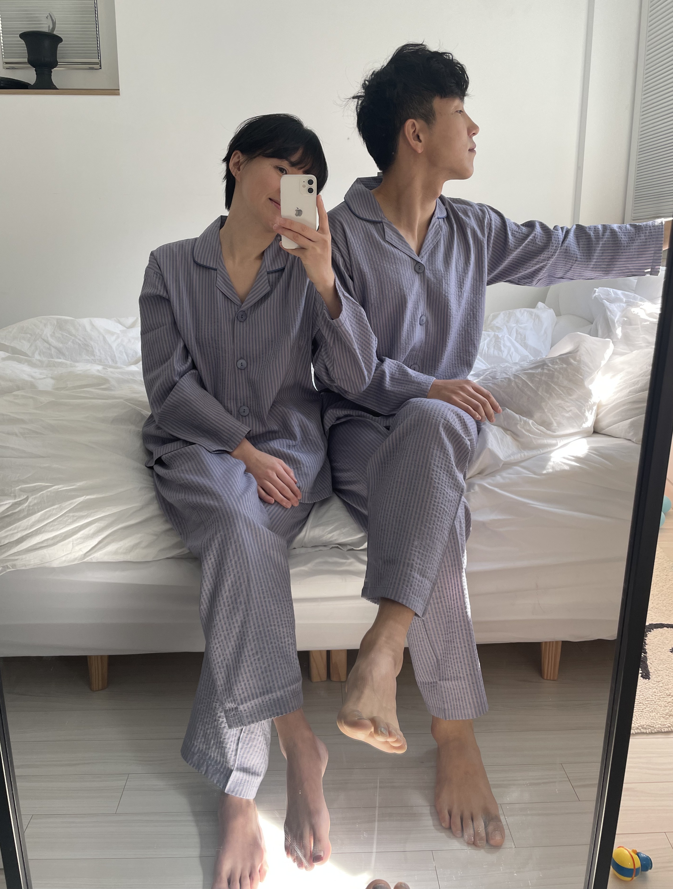 커플잠옷 스트라이프 면 파자마 홈웨어 세트 토미줄 - 상세 이미지 4