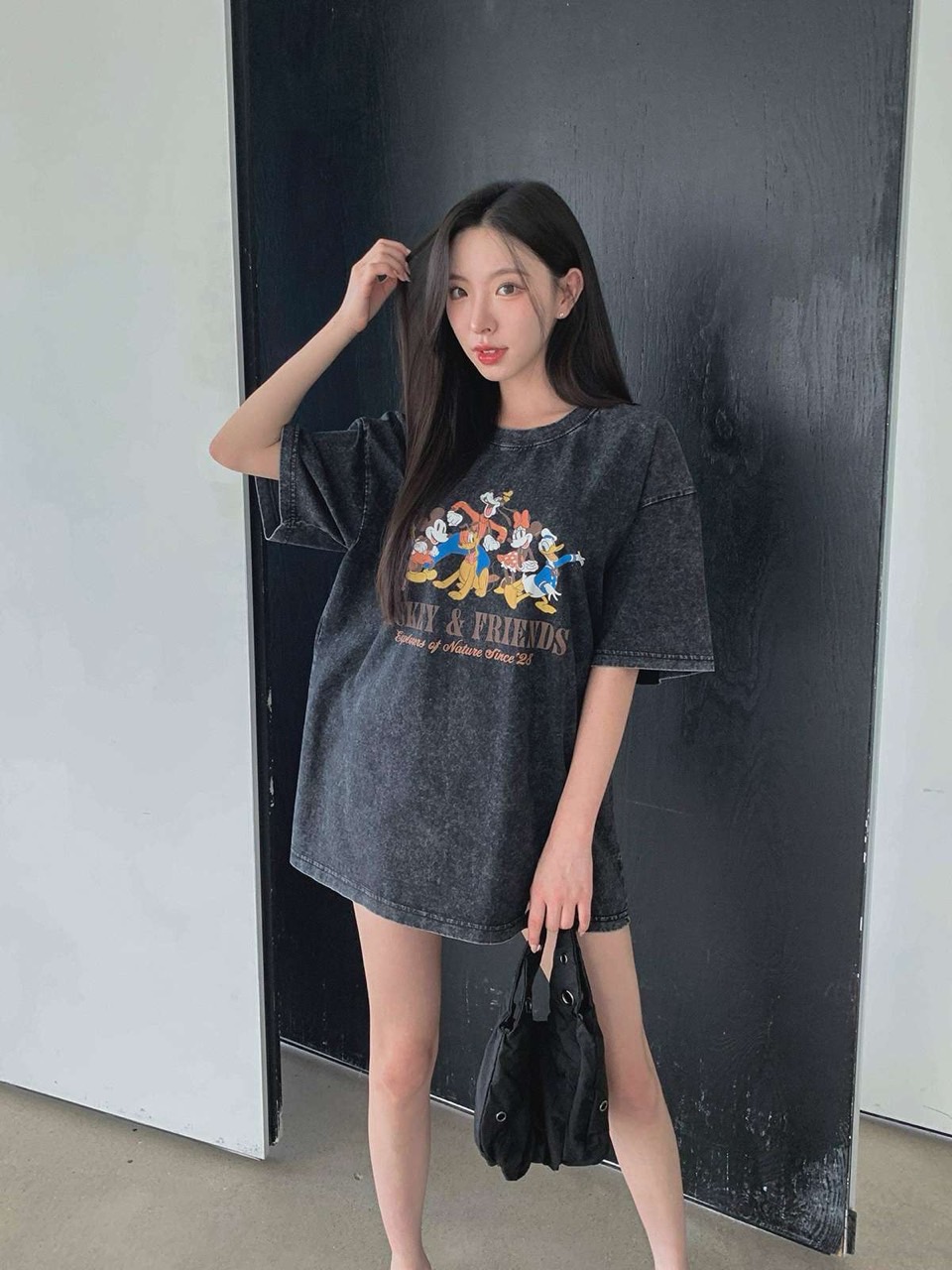 디즈니 피그프렌즈 피그먼트 면 오버 반팔티셔츠 여성 데일리 - 상세 이미지 5